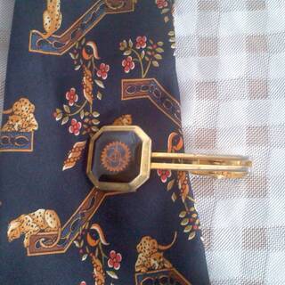 現品限り☆早い者勝ち☆サルヴァトーレ・フェラガモ　ネクタイ　黒　紳士　ヒョウ　花　ブラック　イタリア製　ネクタイピン付き