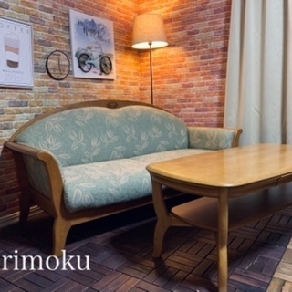 ☑️ヤフオk売約済み　希少極上カリモクターコイズ二人掛けソファー&テーブル クリニング済エスハウス