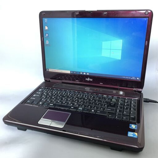 あずき色 Windows10 中古良品 15型ワイド Fujitsu 富士通 AH550/3A ノートパソコン Core i5 4GB 500GB DVDRW 無線 WiFi Office