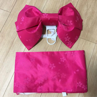 女の子浴衣ピンクの桜柄作り帯セット