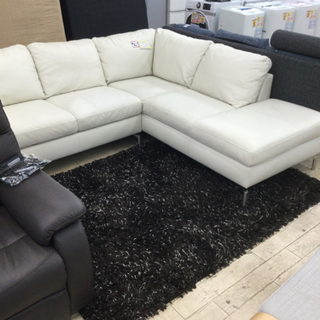 8/17【✨総革張り✨定価748,000円 NATUZZI EDITIONS 本革 カウチソファー 3人掛けソファ コーナーソファー L字ソファ ホワイト アイボリー 白】