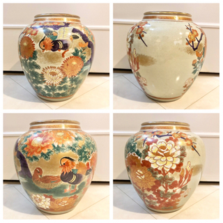 ネット決済・配送】#18 九谷焼 九谷秋峰 花瓶 花柄 鳥文 金彩 骨董品