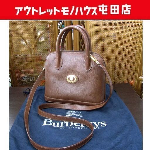 本物 バーバリー ミニショルダーバッグ Burberrys ボリード型 レザー×チェック 札幌市北区屯田