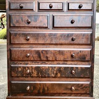 美品【北海道民芸家具 6段9杯 整理箪笥 引き出し収納家具】 北海道民芸家具 整理タンス 箪笥 チェスト 収納 引出し 6段 9杯