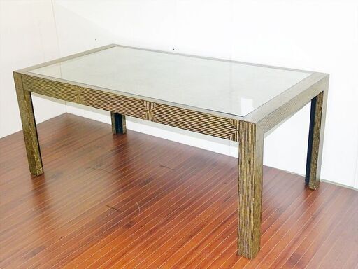 山口)下松市より　大型作業テーブル ワークテーブル 天板ガラス板はめ込み型 全長176×幅94×高さ74.5cm　BIZHH31H