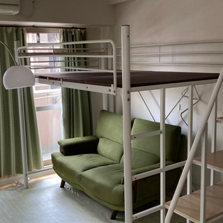 引き取り限定】セミダブルロフトベッド、フロアライト、ソファ