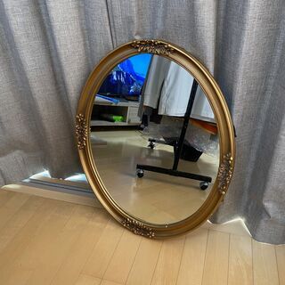 【ネット決済】鏡 円形 壁掛 アンティーク調 56.8×66.5...
