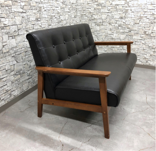 ◎レトロ 2Pソファー 天然木 PUレザー ◎レトロ 2Pソファー 天然木 PUレザー