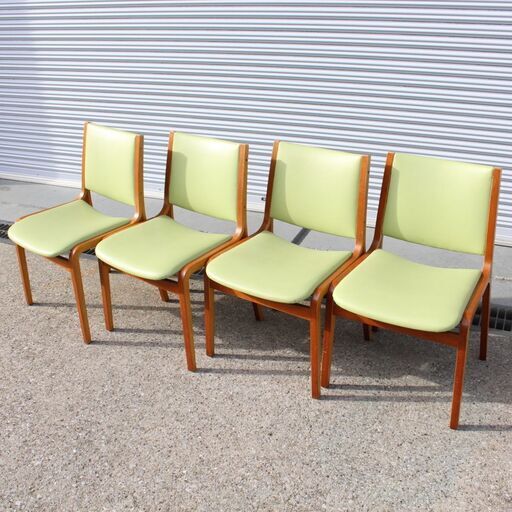 T637) TENDO 天童木工 ダイニングチェア 椅子 4脚 セット 椅子 家具 アンティーク インテリア グリーン系 緑系