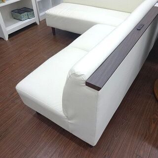 札幌 引き取り ニトリ ダイニングソファ/コーナーソファ コンセント付き ホワイト/白