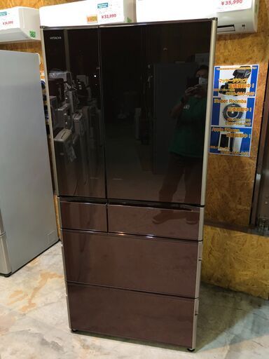 【動作保証60日間あり】HITACHI 2016年 R-X6700F 670L 6ドア冷凍冷蔵庫 真空チルド【管理KRR318】