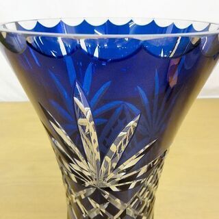 工芸ガラス 切子ガラス フラワーベース 25cm 藍色 花瓶 クリスタル カットガラス 工芸品 花生 札幌 中央区 - 生活雑貨