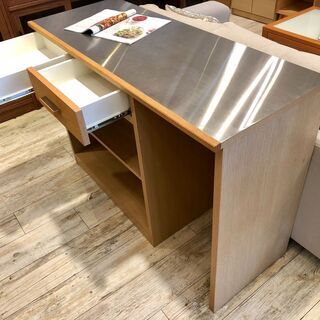 中古 ステンレストップ キッチンカウンター オーク材 無印良品風 