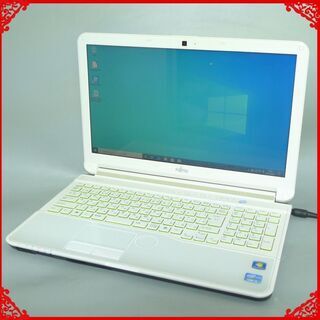 新品高速SSD Windows10 ホワイト ノートパソコン 中古美品 15型ワイド 富士通 AH54/G Core i5 8GB DVDマルチ 無線 webカメラ Office