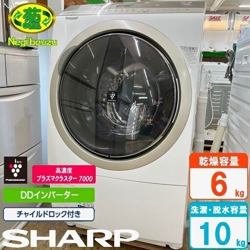 【海外 正規品】 SHARP】シャープ 美品【 プラズマクラスター7000 ES-Z210-NR 極め洗いコース マイクロ高圧洗浄 DDインバーター ドラム式洗濯機 洗濯10.0㎏/乾燥6.0㎏ 洗濯機