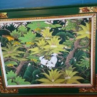バリのジャングルの絵（布地に描いてあります・とても鮮やかで家に緑...