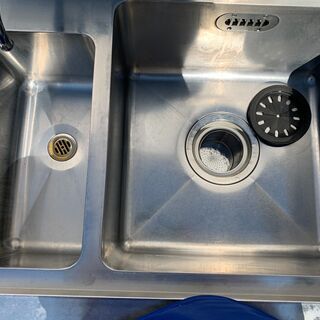 210831）【30％値下げ】業務用 厨房用品 ダスト付二槽シンク 流し台 水栓・