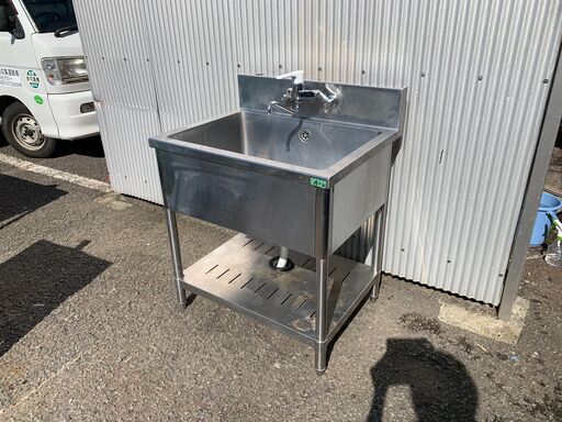 （210831）【50％値下げ】業務用　厨房用品　1槽シンク　流し台　水栓・バックガードあり A-2