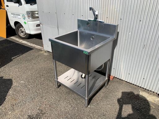 （210831）【50％値下げ】業務用　厨房用品　1槽シンク　流し台　水栓・バックガードあり A-4