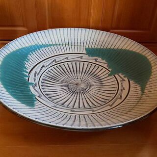 重要無形文化財技法 筑前小石原焼 釉薬打掛刷毛目大皿 蓋付