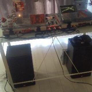 DJキットgeminiターンテーブル2台ミキサーヘッドフォン、台セット