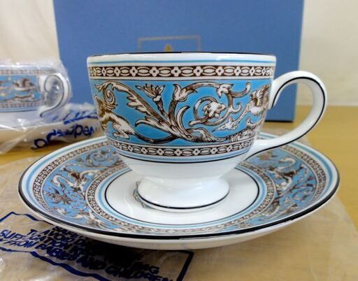 旧刻印 ウェッジウッド フロレンティーン ターコイズ ティーカップ&ソーサー 2客 リー 紅茶 コーヒー兼用  C&S 札幌 中央区 旧刻印 ウェッジウッド フロレンティーン ターコイズ ティーカップ