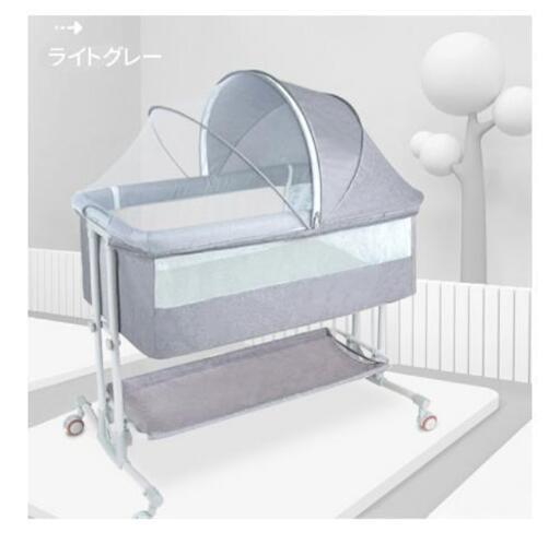 お届け可！【極美品】 ベビーベッド   折り畳み キャスター グレー 移動　蚊帳付き
