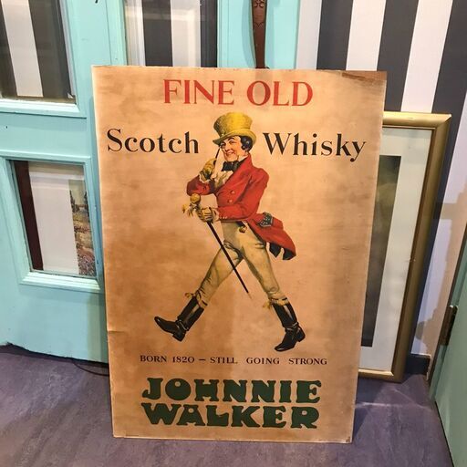 Johnnie walkerジョニーウォーカー  ベニヤ スコッチウイスキーバー 看板ポスター アンティーク レトロ