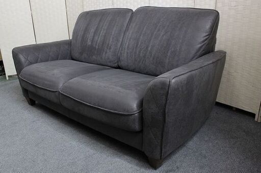 関家具 RELAX FORM COLUMBUS/コロンバス レザーテックス 2人掛け 幅1640 LT03 チャコールブラック  ソファ 中古家具 店頭引取歓迎 R4015)