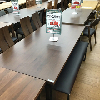 KI-2【ご来店頂ける方限定】ベンチダイニング5点セット　ウォールナット