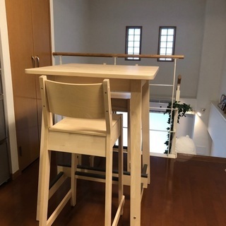 【ネット決済】カフェテーブル3点セット　無垢バーチ材　IKEA ...