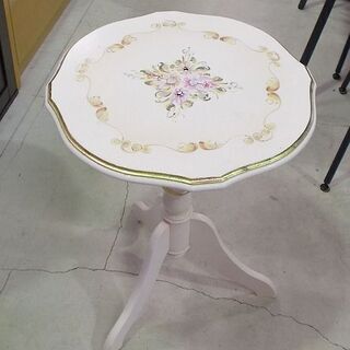 サイドテーブル 花柄 幅51cm 白 ホワイト カフェ テーブル...