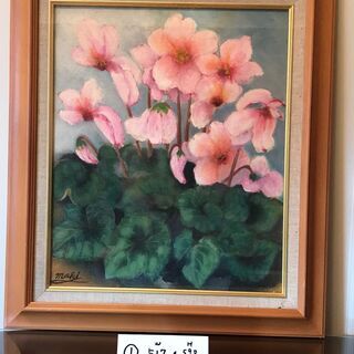 お花の絵　ピンク　木製フレーム　額付き　絵画②