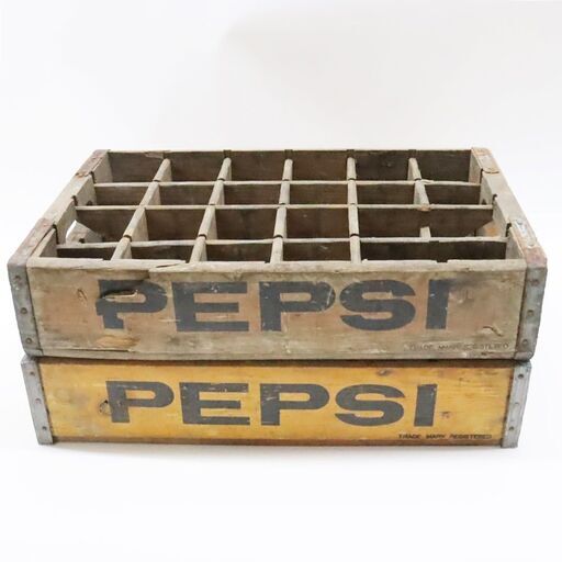 ペプシコーラ 木箱 24本用 2箱セット 木製 ボトルケース PEPSI-COLA 昭和レトロ 当時物 アンティーク