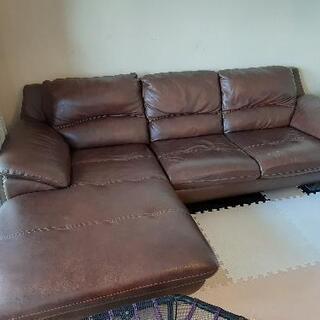 総レザー大型ソファー　ダークブラウン