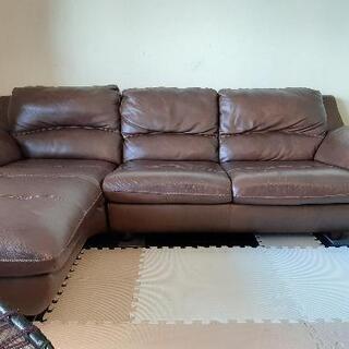 総レザー大型ソファー　ダークブラウン