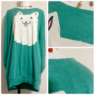 ご購入者様決定꒰WIN HEART꒱猫ちゃんニット チュニック青緑系