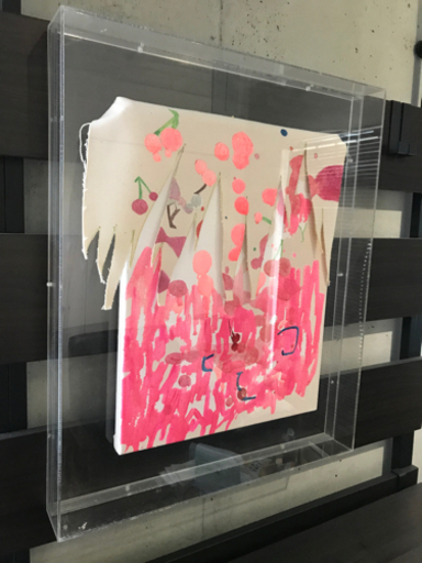 アート・絵画・ペイント 作品名「ピンク」専用アクリルケース付き
