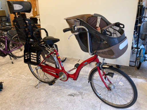【26インチ】子供乗せ三人乗り自転車　LEDオートライト　3段変速　レッド