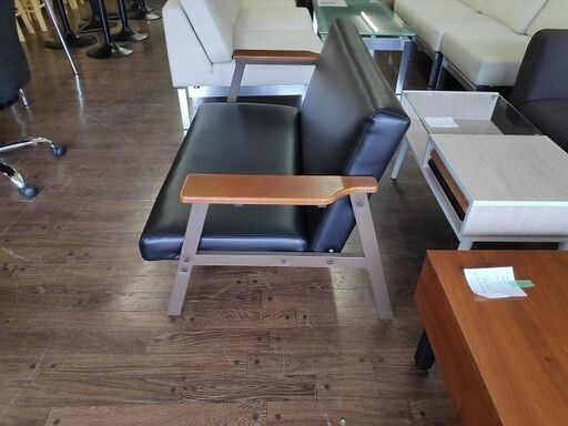 ビニール張り 黒 ２人掛けソファー『良品中古』【リサイクルショップサルフ】 - 2人掛けソファ