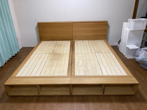 無印良品 木製ベッド・オーク材・シングル2個 下収納 足元追加台 ベッドボード