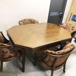 中古美品☆MARUNI ダイニングセット 地中海ロイヤル シャルル パーティーテーブル パーティーチェア 伸長式 マルニ木工