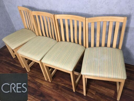 ⭕⭕⭕PUBLIC CRES 4脚セット パブリッククレス ダイニングチェア 椅子 店舗 木製 クッション 喫茶店 直接引取り歓迎　3⭕⭕⭕