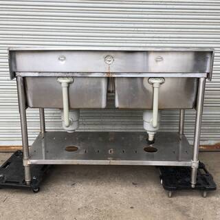 ⭕⭕⭕PR3/11　マルゼン Maruzen 2槽シンク 流し台 W1200×Ｄ600×Ｈ800 バックガード 　キッチン　 業務用 排水ホースなし⭕⭕⭕