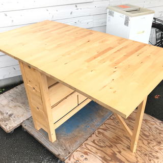バタフライテーブル 木製 ナチュラルブラウン 3段収納付き