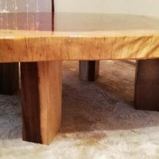 一枚板　銘木　ブビンガ　座卓/座敷机　天然木材　輪切り　ローテーブル