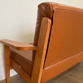 北欧デザイン木肘レザーソファ 3人掛け　美品