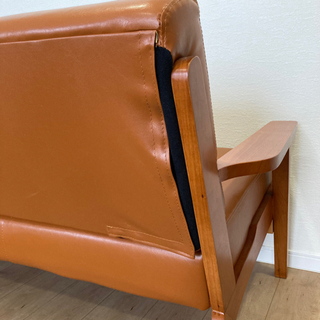 北欧デザイン木肘レザーソファ 3人掛け　美品