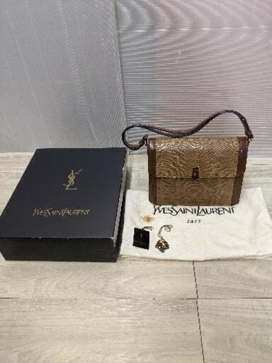 YVES SAINT LAURENT (YSL) イヴサンローラン ロゴ金具 リザード×レザー ショルダーバッグ 　JRAタグ 　ヴィンテージ