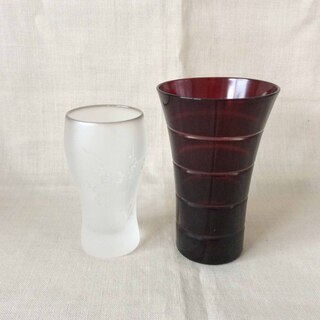 （set4）和グラス2個　切子グラス（赤）梅柄擦りガラス（…
